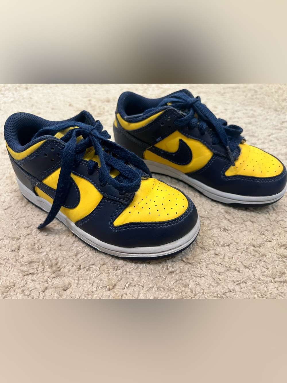 Nike Dunk Low Kids Michigan Yellow Navy- Kids 13C-No Box